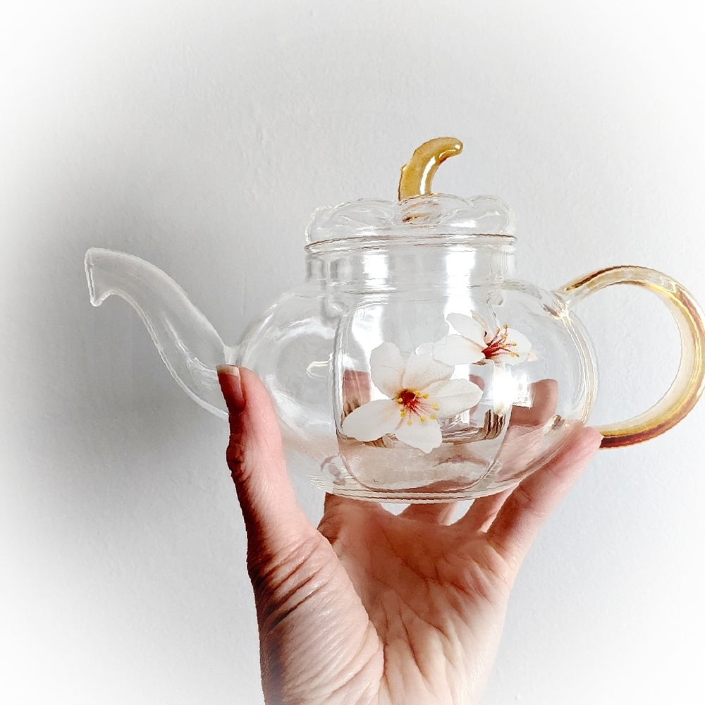 Glass Pumpkin Teapot with Floral Design 🌸 ☕